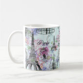 Vintage Streifen Eiffelturm-Collage Rosa Blumenzun Kaffeetasse (Links)