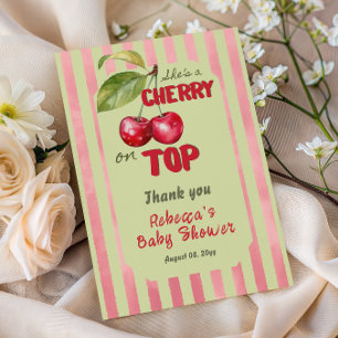 Vintage-Streifen-Kirschgarten-Baby-Party Dankeskarte