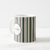 Vintage Streifen Modernes, grünes Monogramm Kaffeetasse (Vorderseite Links)