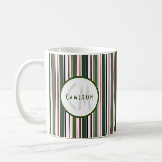 Vintage Streifen Modernes, grünes Monogramm Kaffeetasse (Links)