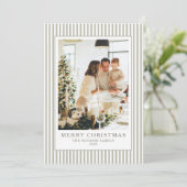 Vintage Streifen Salbei Grün Foto Weihnachten (Stehend Vorderseite)