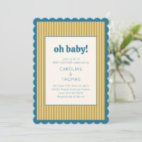Vintage-Streifen-Schellenrand Blau Gelbe Babyparty
