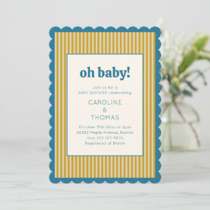 Vintage-Streifen-Schellenrand Blau Gelbe Babyparty Einladung