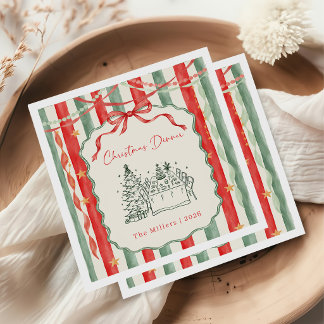 Vintage-Streifen-Schleife Weihnachtsdinner Serviette