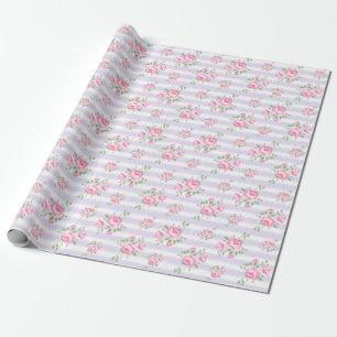 Vintage Streifen und blumengeschmückte Rose Klassi Geschenkpapier