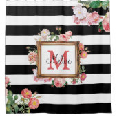 Vintage Streifen und Floral Monogramm Duschvorhang (Vorderseite)