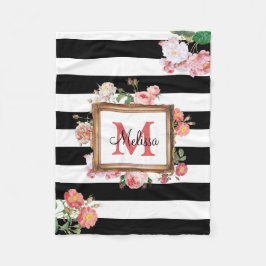 Vintage Streifen und Floral Monogramm Fleecedecke