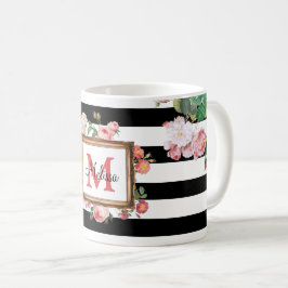 Vintage Streifen und Floral Monogramm Kaffeetasse
