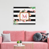 Vintage Streifen und Floral Monogramm Leinwanddruck (Insitu (Wohnzimmer))