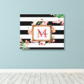 Vintage Streifen und Floral Monogramm Leinwanddruck (Insitu (Holzboden))
