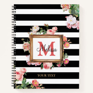 Vintage Streifen und Floral Monogramm Notizblock