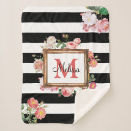 Vintage Streifen und Floral Monogramm Sherpadecke