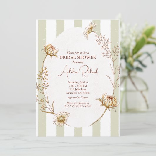 Vintage Streifendusche Einladung (Stehend Vorderseite)