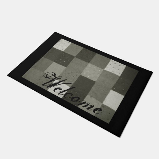 Vintage Strickarbeit in Schwarzweiß Fußmatte (Schrägansicht)