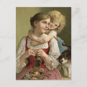 Vintage-Strickende-Mutter-Postkarte Postkarte