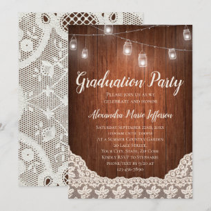 Vintage String Lights Mason Jar Graduation Party Einladung