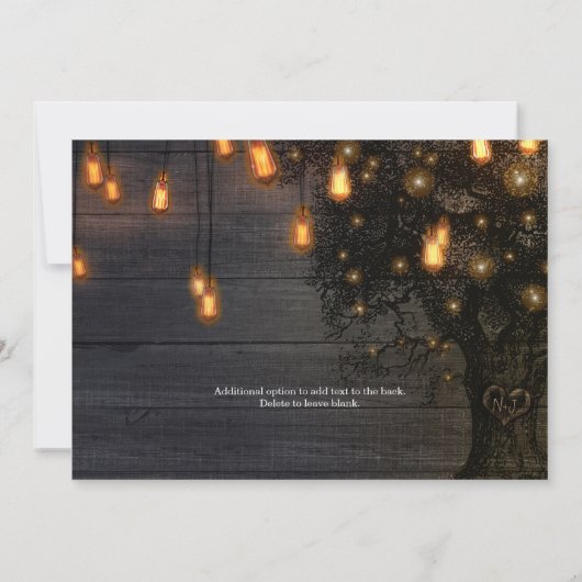Vintage String Lights & Tree Wedding Einladungen (Rückseite)