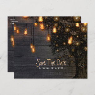 Vintage String Lights & Tree Wedding Save the Date Ankündigungspostkarte