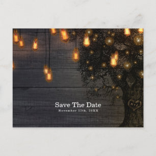 Vintage String Lights & Tree Wedding Save the Date Ankündigungspostkarte