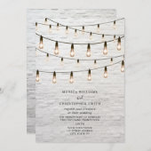 Vintage String Lights White Brick Wedding Einladung (Vorne/Hinten)