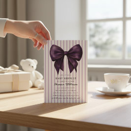 vintage stripe bow Baby Shower QR Invitation Einladung