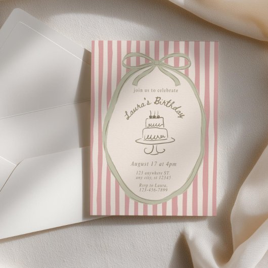Vintage Striped Birthday Invitation, Whimsical Han Einladung