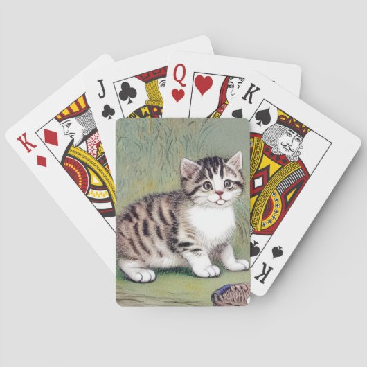Vintage Striped Kitten Illustration Spielkarten (Rückseite)