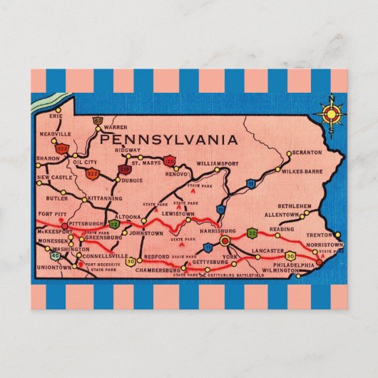 Vintage Striped Pennsylvania Map  Postkarte (Vorderseite)