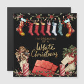 Vintage Strumpf Holly Weihnachten | Magnetkarte (Vorne/Hinten)