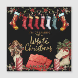 Vintage Strumpf Holly Weihnachten | Magnetkarte