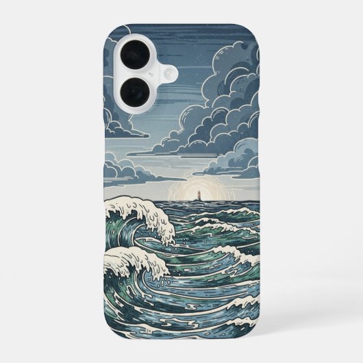 Vintage stürmische Wellen iPhone 16 Hülle (Rückseite)