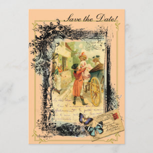 Vintage Style 18. Jahrhundert Paar Save the Date Einladung