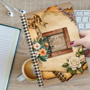Vintage-Style-Altes-Papier-Blumen auf Hessian Notizblock