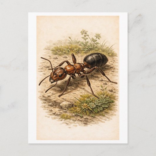Vintage-Style Ant Illustration Postkarte (Vorderseite)