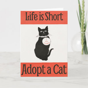 Vintage Style Black Cat Adoption Halloween Karte