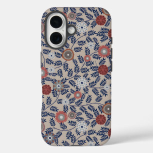 Vintage-Style blaue botanische Muster-Hülle-M iPhone 16 Hülle