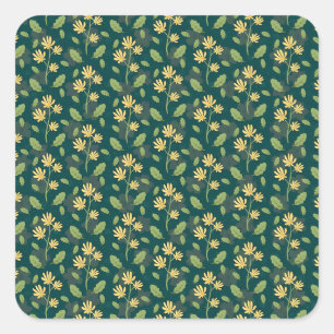 Vintage-Style blaues botanisches Muster quadratisc Quadratischer Aufkleber