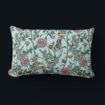 Vintage-style blue color botanical pattern  lendenkissen<br><div class="desc">Vintage-style botanical wallpaper pattern in pink,  blue,  and yellow featuring flowering branches and long-tailed birds against a pale blue background.</div>