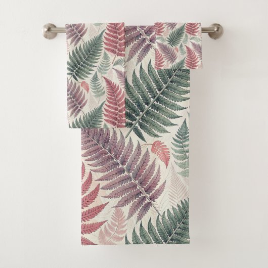 Vintage-style botanical fern leaves badhandtuch set (Insitu)