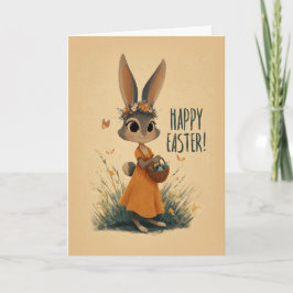 Vintage-Style Bunny in Orange Dress Easter Card Karte