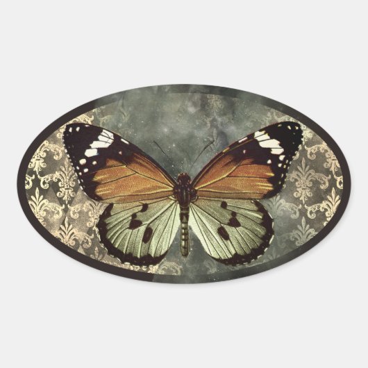 Vintage Style Butterfly Gothic Ovaler Aufkleber (Vorderseite)