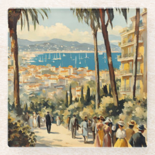 Vintage Style Cannes Französisch Reise Aquarell Glasuntersetzer
