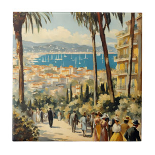 Vintage Style Cannes Französische Reise Aquarell Fliese