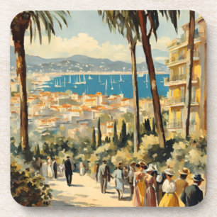 Vintage Style Cannes Französische Reise Aquarell Getränkeuntersetzer