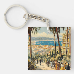 Vintage Style Cannes Französische Reise Aquarell Schlüsselanhänger