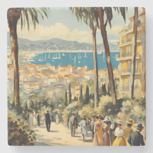 Vintage Style Cannes Französische Reise Aquarell Steinuntersetzer