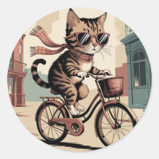 Vintage Style Cat Runder Aufkleber