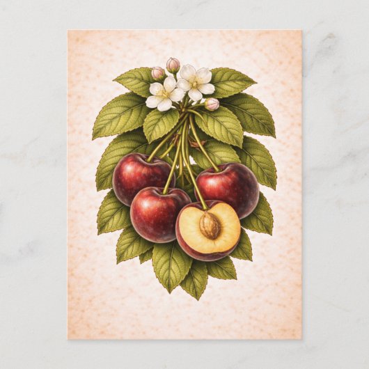 Vintage-Style Cherry Botanical Illustration Postkarte (Vorderseite)