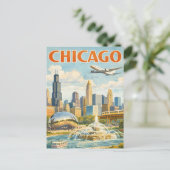 Vintage Style Chicago Travel Postcard Postkarte (Stehend Vorderseite)