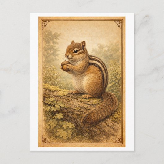 Vintage-Style Chipmunk Illustration Postkarte (Vorderseite)